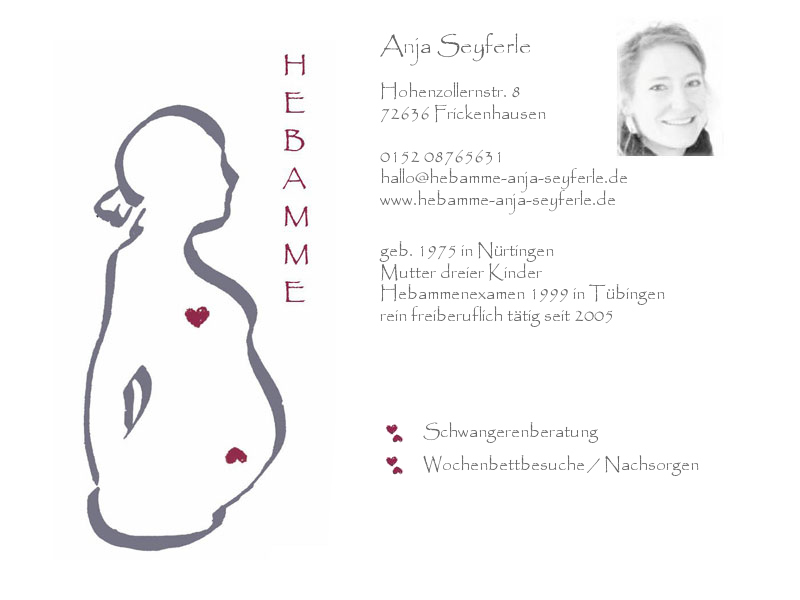 Hebamme Anja Seyferle, Schwangerenberatung, Schwangerenvorsorge, Wochenbettbesuche, Nachsorge